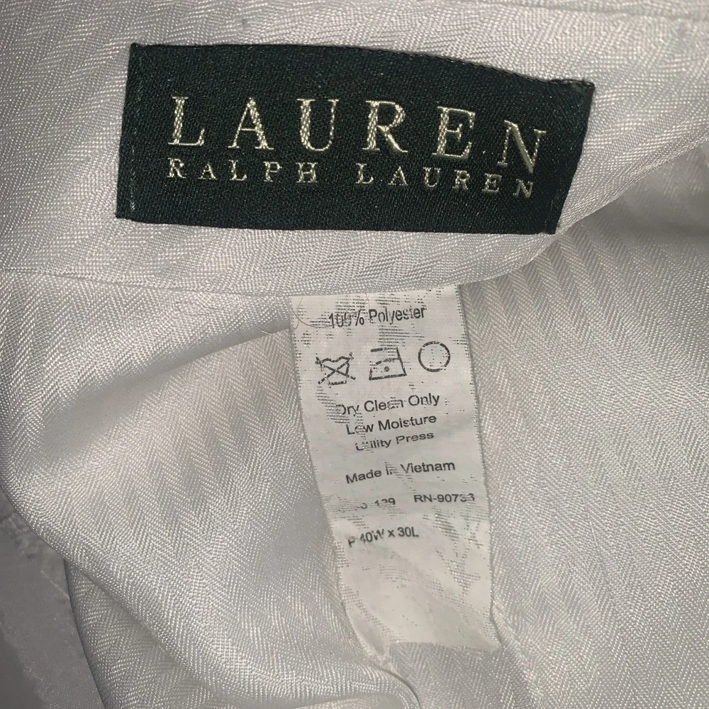 Lauren Ralph LRL Pants Mens 40x30 Pique Off White Straight Lined Classic Preppy
